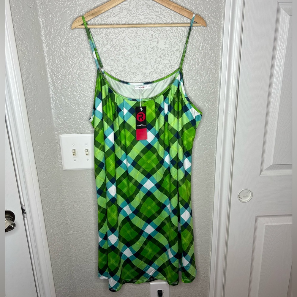 Rosegal Green Plaid Tank Top Dress NEW Size 22 Stretch Curvy Punk Holiday